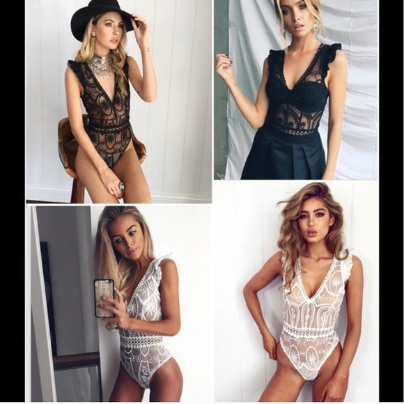 White Lace Flutter Sleeve Bodysuit Boho - Picture 5 of 8